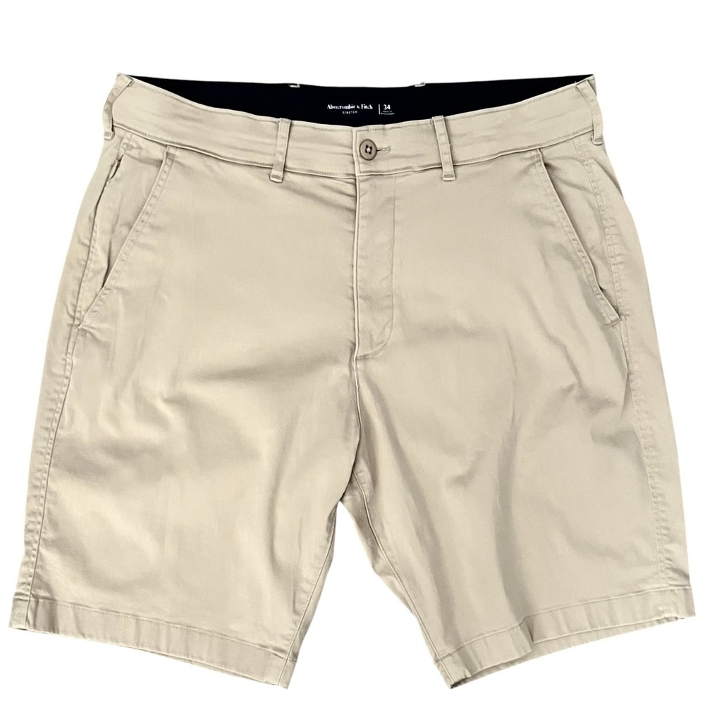 Abercrombie Fitch Mens Stretch Chino Shorts Khaki Size 34 Casual Everyday